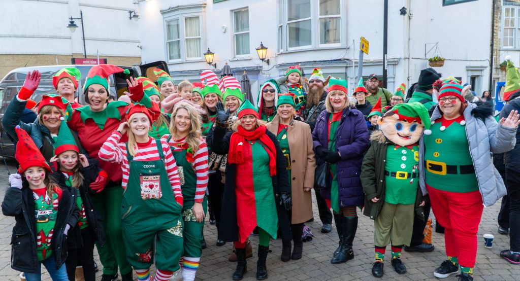 A group of people dressed up as Elves in Weymouth