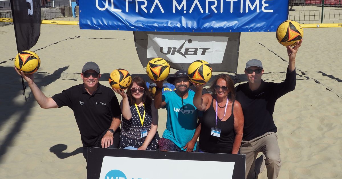 Launch of the major UK volleyball event  in Weymouth. From the left, Stuart Riches (Ultra) Kelly Davies (We Are Weymouth) Mo Kerai,  Event Director From UK Volleyball, Anita Darling (We Are Weymouth) and Rob Semmence from (Ultra). 

Picture by: Geoff Moore Dorset Media Services
